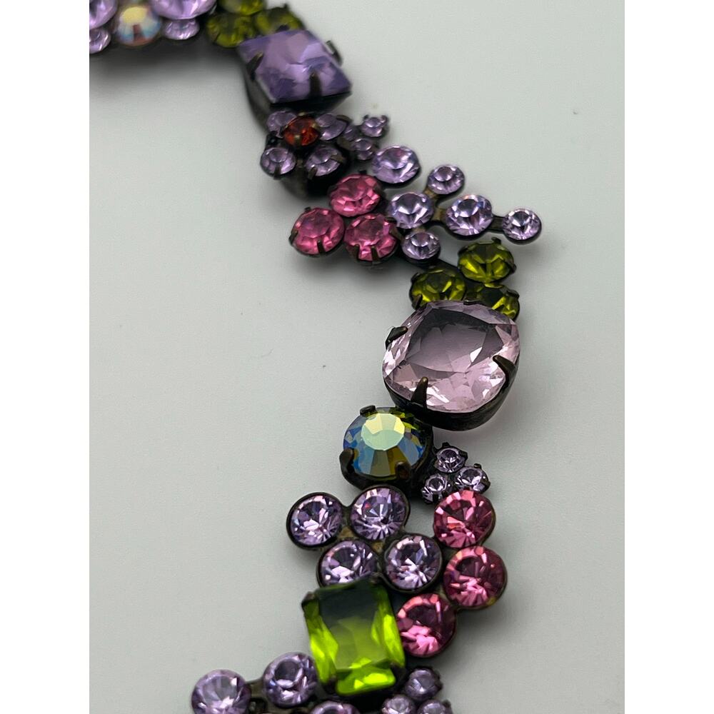 Vintage Sorelli Fresh Flowers Swarovski Crystal Necklace brass colored metal - Picture 6 of 10